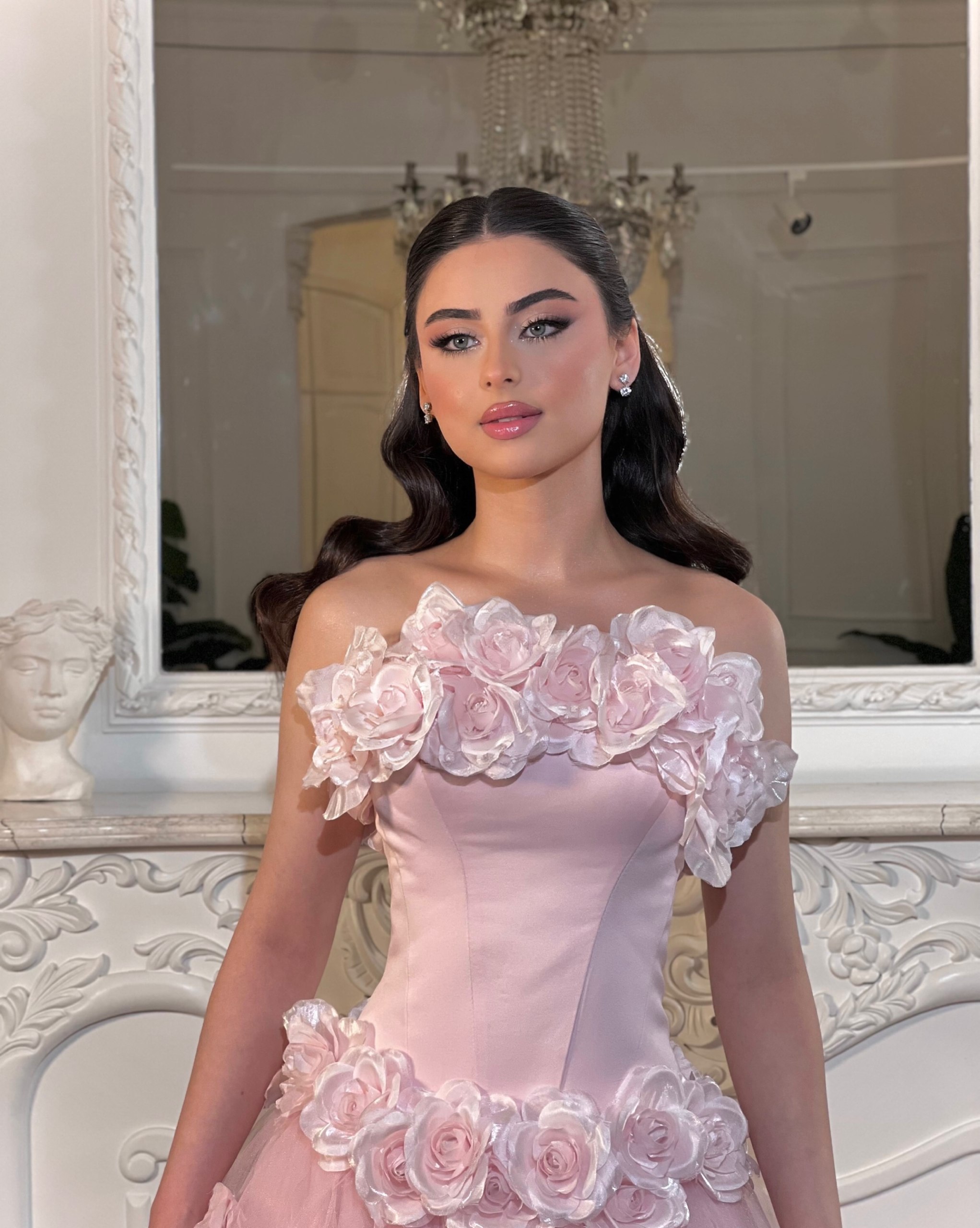 Blush Floral Tulle Evening Dress