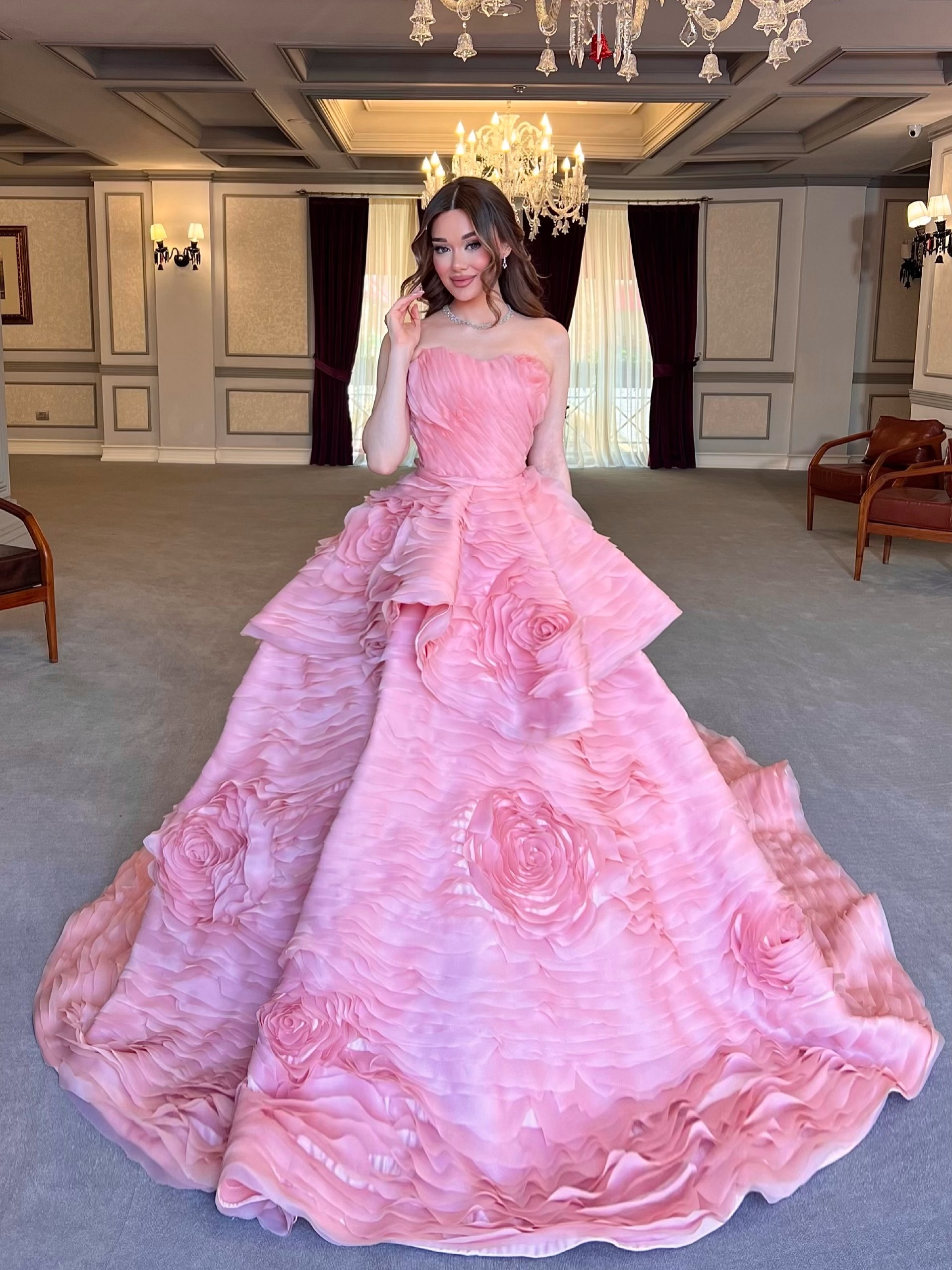 Organza Ruffle Evening Dress