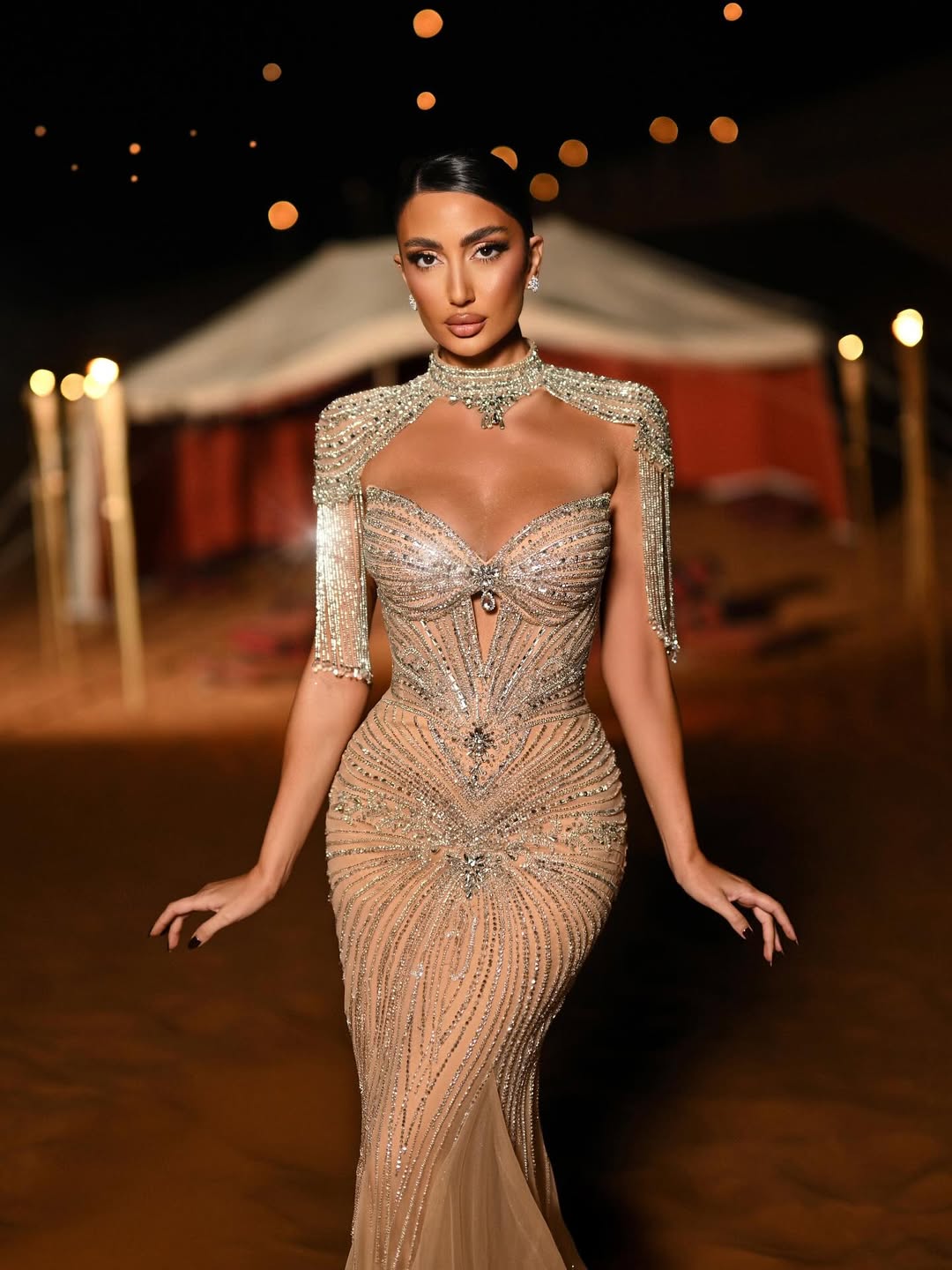 Crystal Shoulder Evening Dress